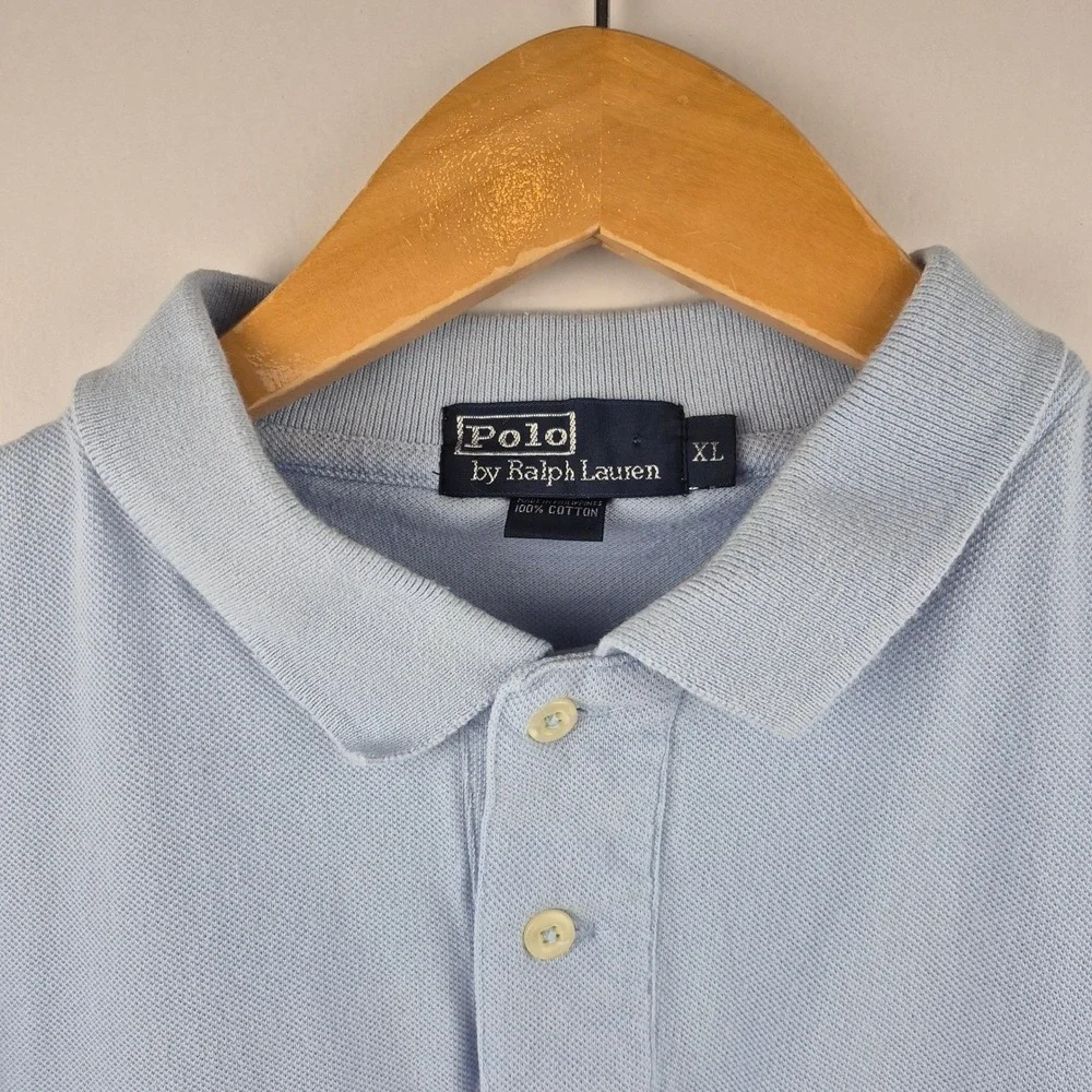 Polo Ralph Lauren Mens XL Light Blue Piqué Polo Shirt Red Pony Logo Classic Golf